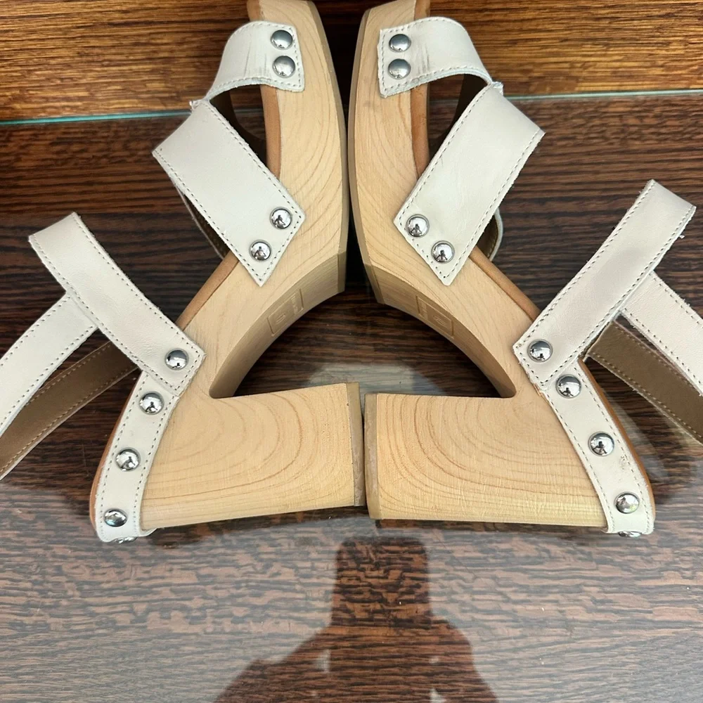 Cream Platform Block Heel Sandals with Stud Detail